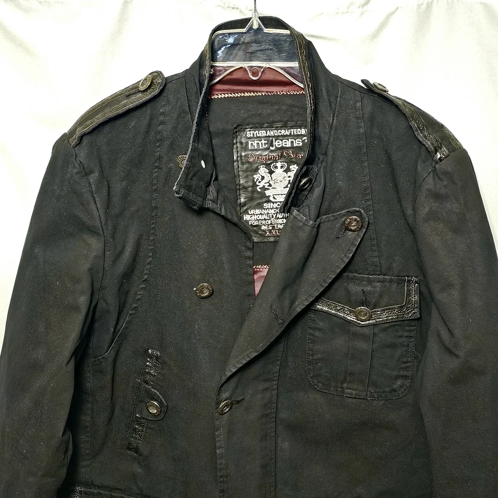 rnt23 Ron Tomson Urban Outdoor Wear Mens Y2K 90's Black Denim Jacket XXL - Picture 6 of 16